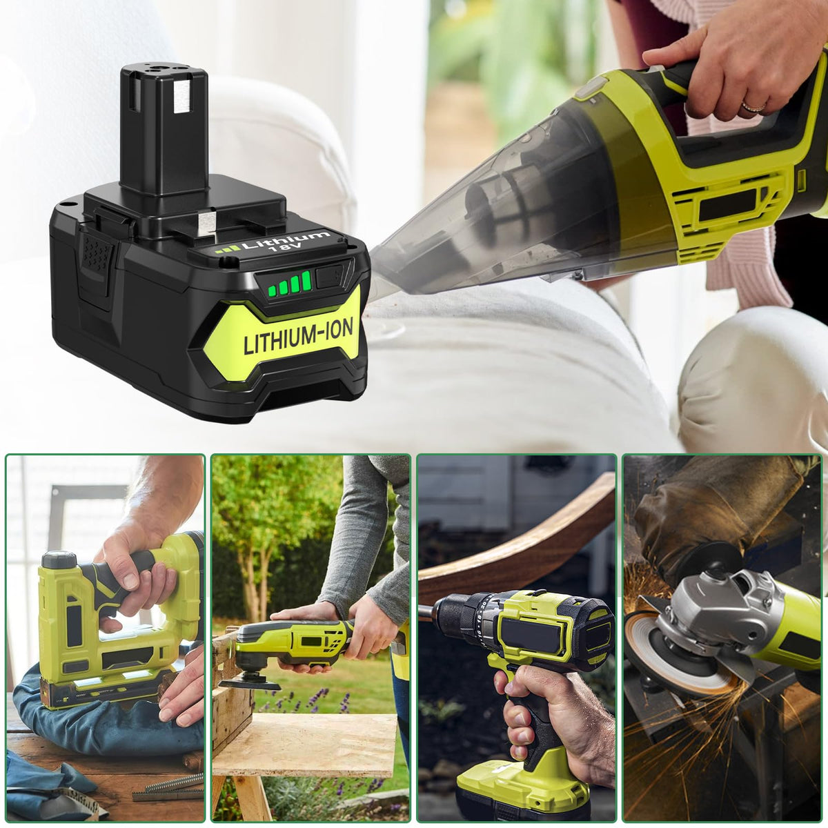 Reoben Ryobi battery in use with cordless tools for reliable power on the go