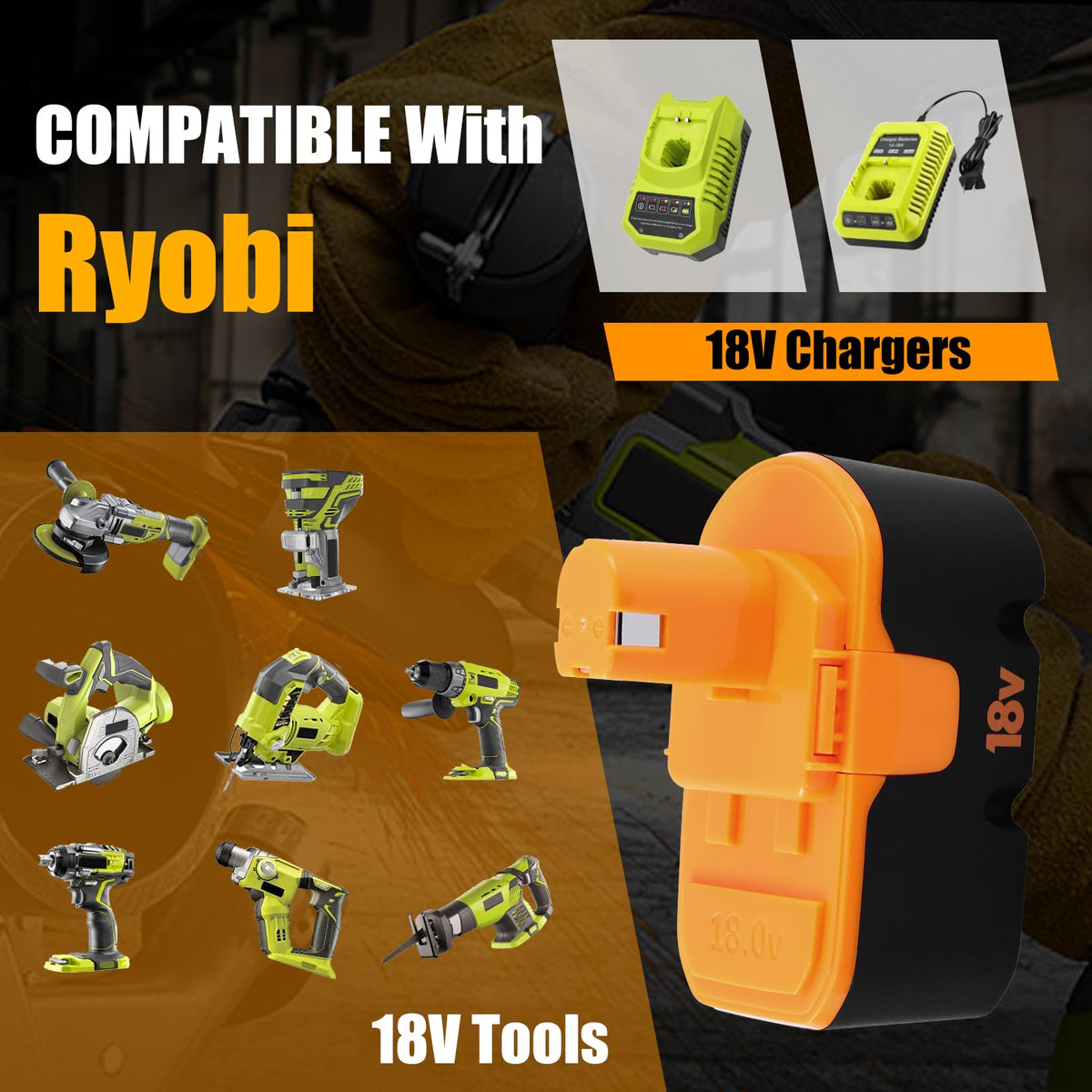 Reoben P101-compatible battery ensures reliable power to Ryobi tools.