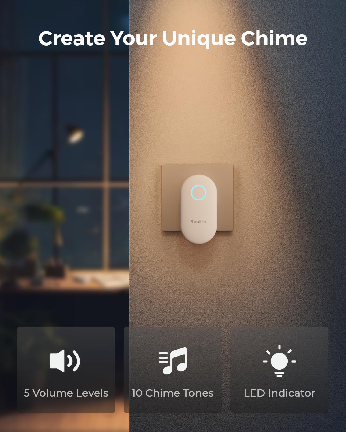 Reolink Digital Chime ringtone selection screen with 10 melodies for personalization