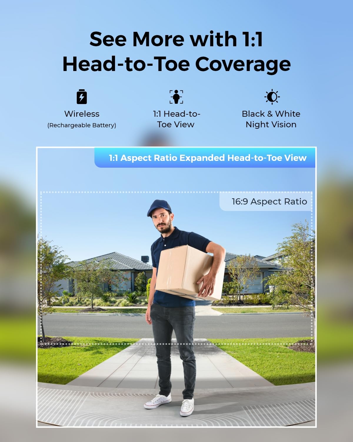 REOLINK Doorbell 2K view delivers expansive head-to-toe footage for clearer door surveillance.