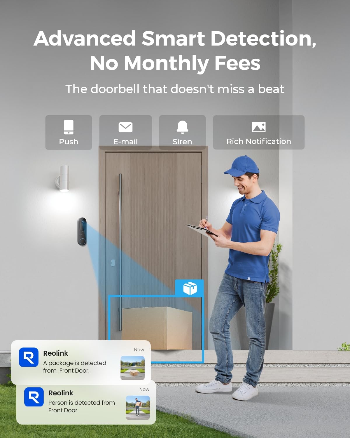 REOLINK doorbell smart detection flags people, vehicles, and packages for alerts