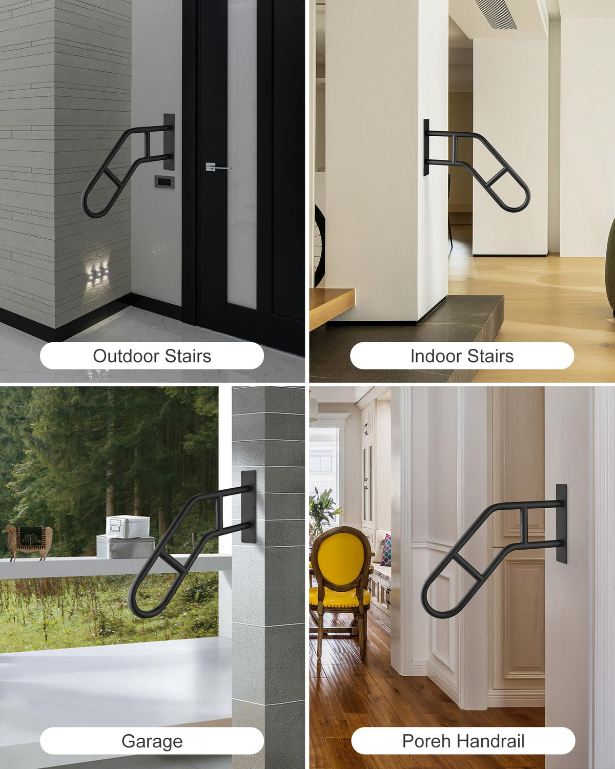 Repuskor black powder-coated handrail resists rust and cleans easily.