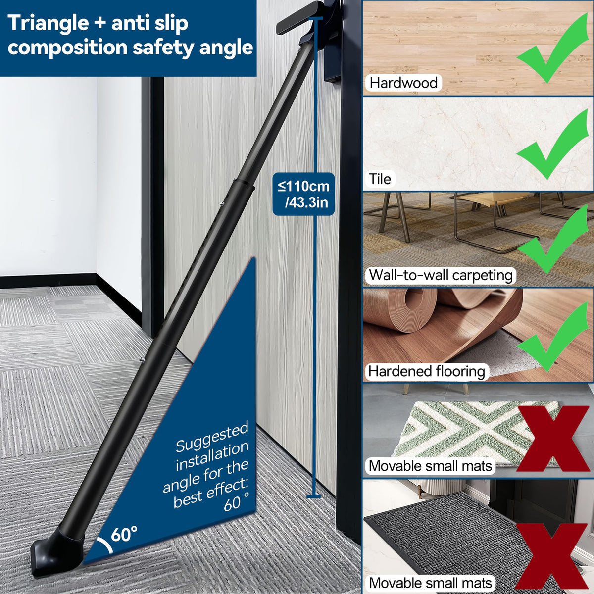 Rerishom door bar for apartments and hotels provides quick added security.