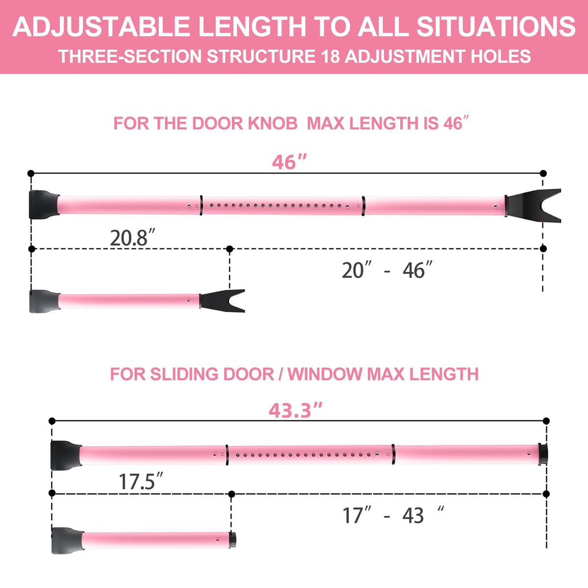 Rerishom door bar features a 1.57-inch diameter for strong support.