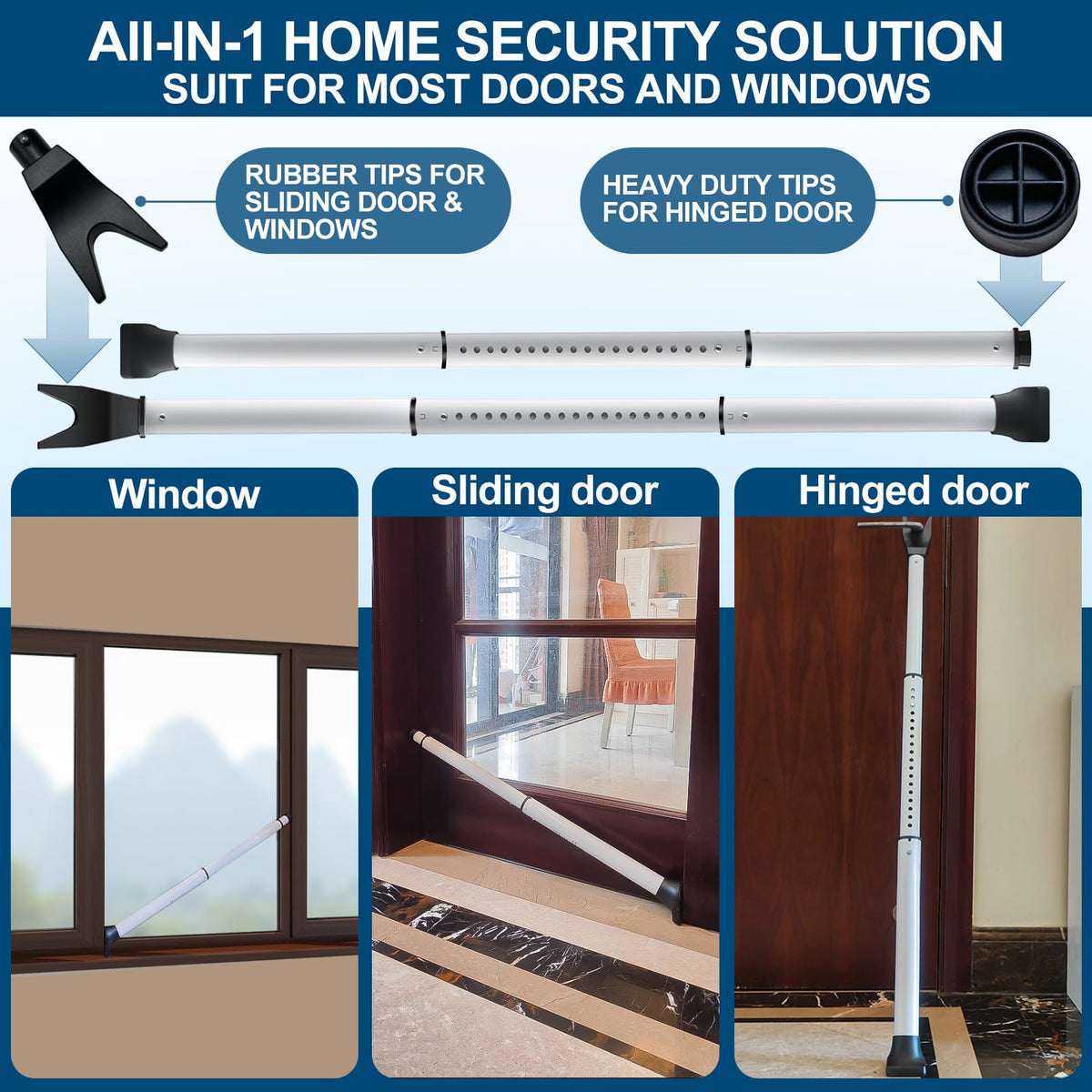 Rerishom door security bar adjustable length demonstrates flexible door fit