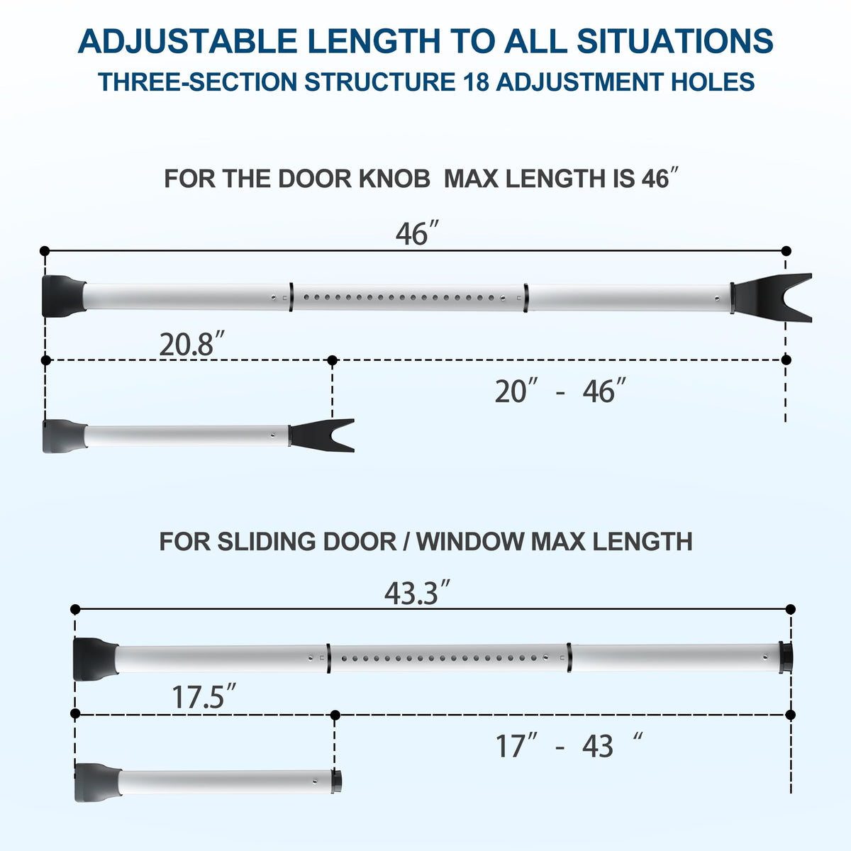 Rerishom door security bar with a 1.57-inch diameter for strong leverage