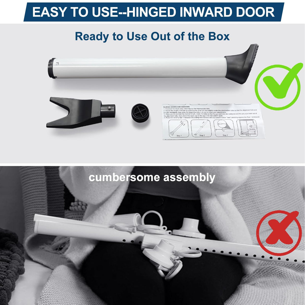 Rerishom door security bar requires no installation and is ready to deploy