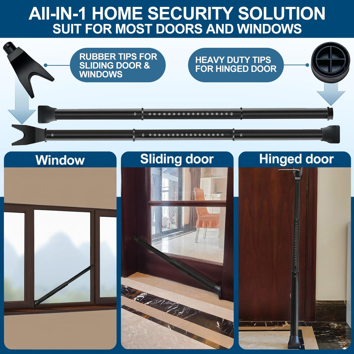 Rerishom door security bar features a 1.57-inch diameter for solid reinforcement.