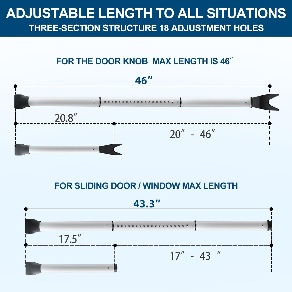 Rerishom door security bar extended for sliding doors up to 43 inches