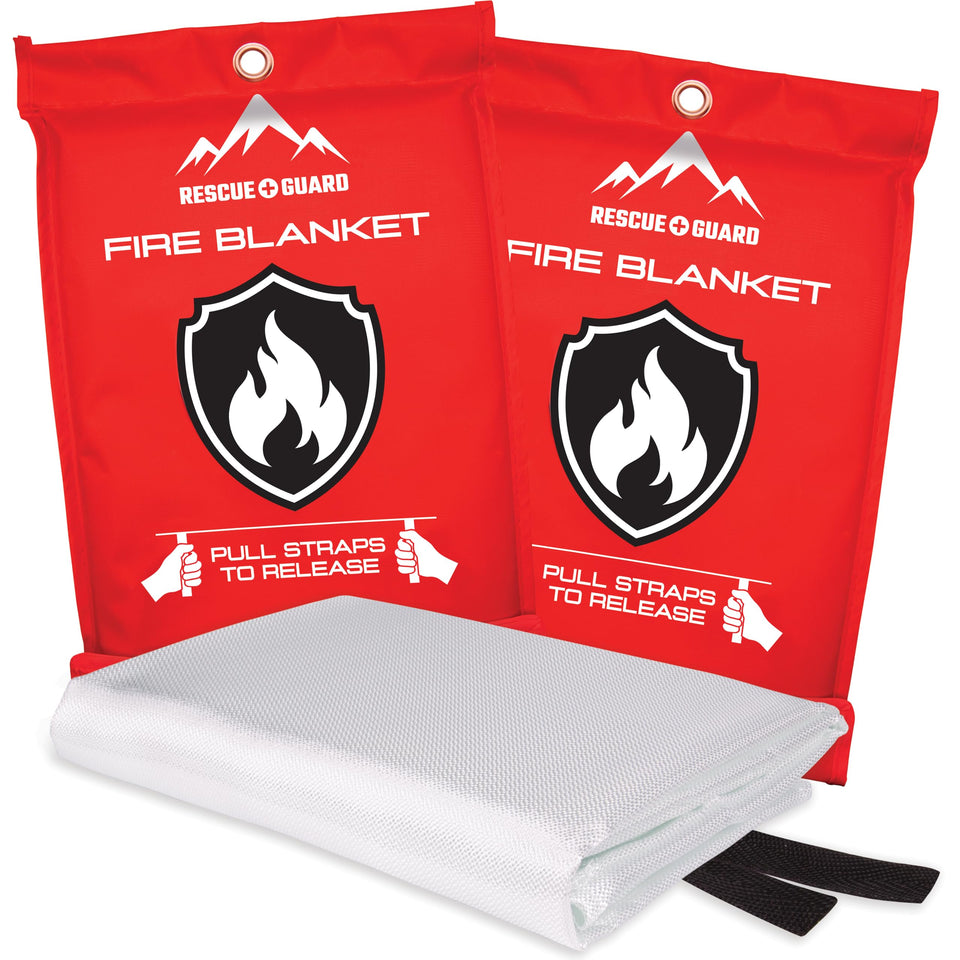 RESCUE GUARD fire blanket 2-pack in packaging, ready for home safety access.