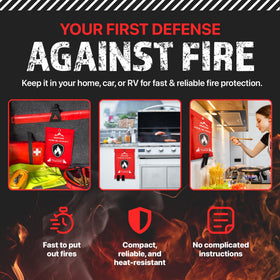 RESCUE GUARD fire blanket in kitchen use helps control grease fires safely.