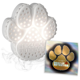 Rescue Retriever smoke sensor on a crate creates a visible beacon for quick location.