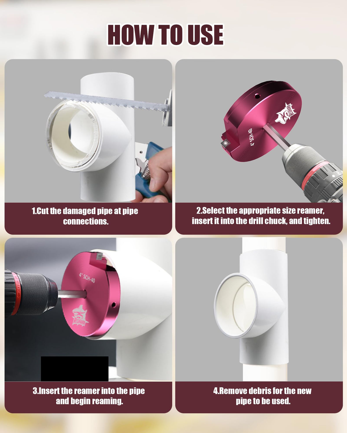 RESHARK PVC pipe reamer kit with 1 inch size for clean edge finish
