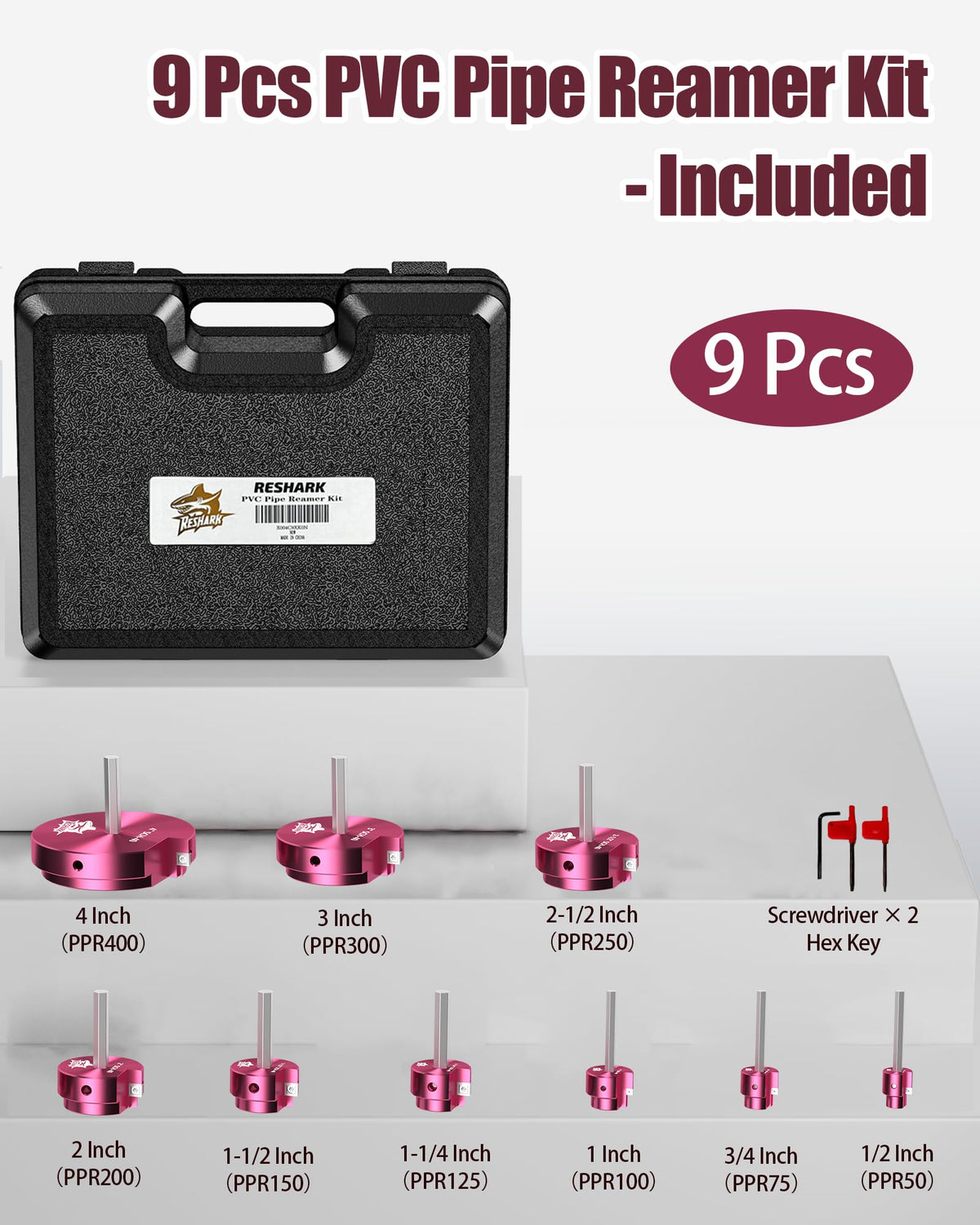 RESHARK PVC pipe reamer kit with 3/4 inch size for quick pipe fitting prep
