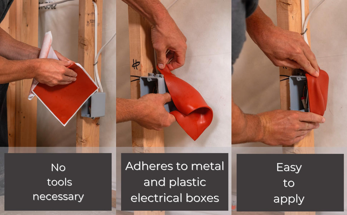 Resilient Construction 7x7 coverage on gang box, maximizing soundproofing in rooms.
