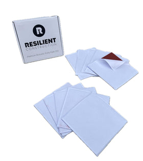Resilient Construction packaging shows 10-pack of putty pads for easy procurement.