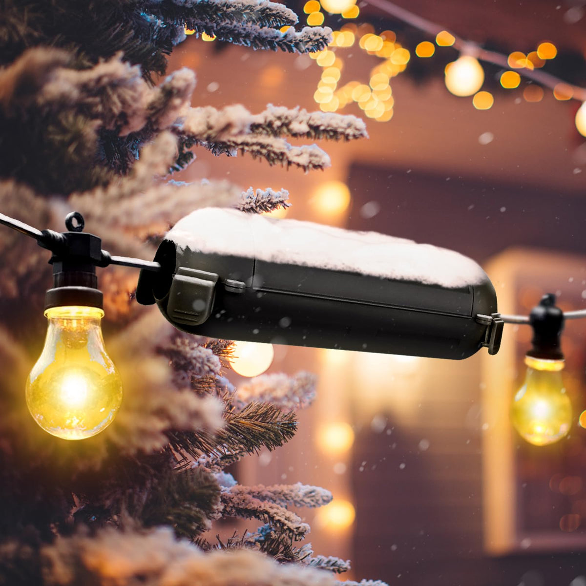 Restmo outdoor box for holiday lights helps organize exterior decorations.