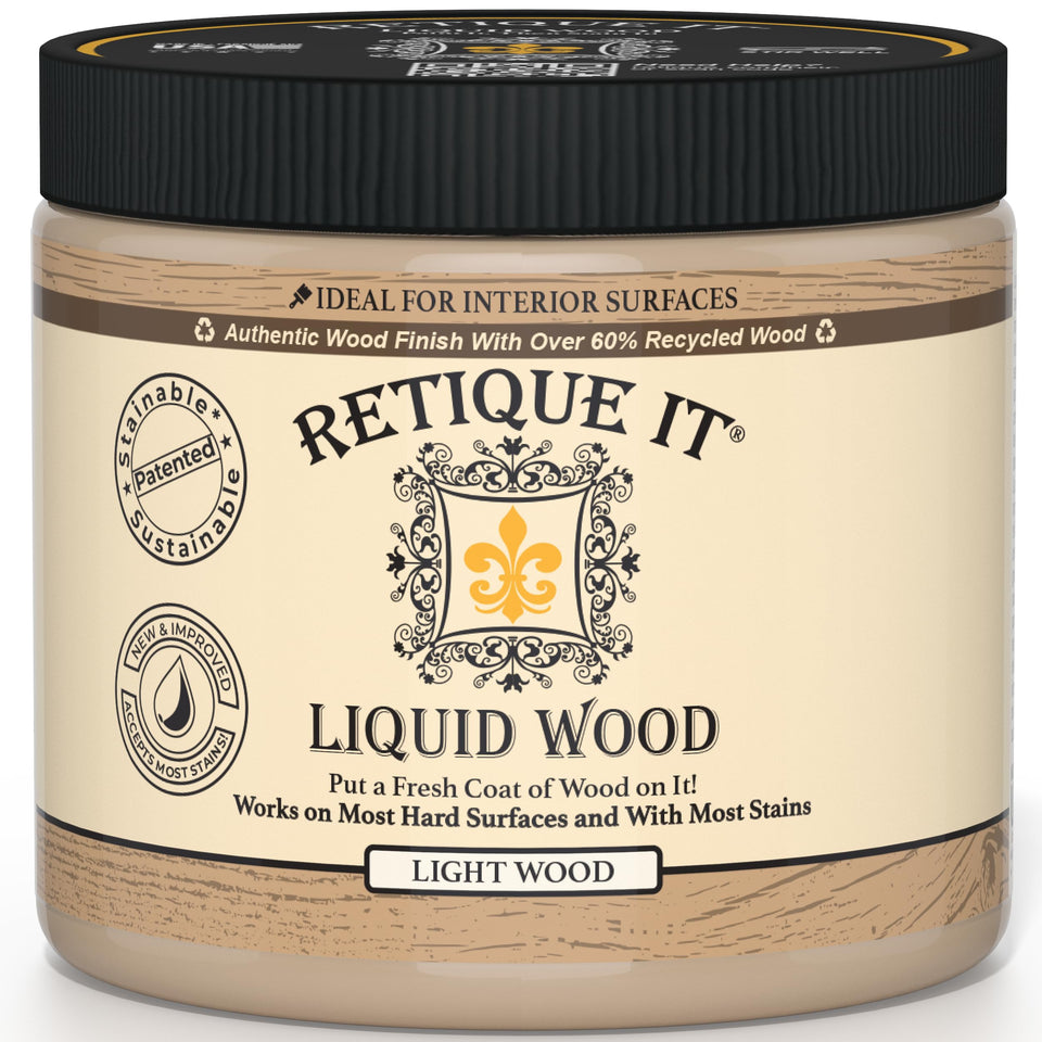 Retique It new formula liquid wood coatings applied to light wood showing deeper grain