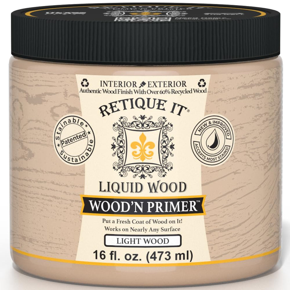 Retique It Wood'n Primer on a light wood surface ready for stain application.
