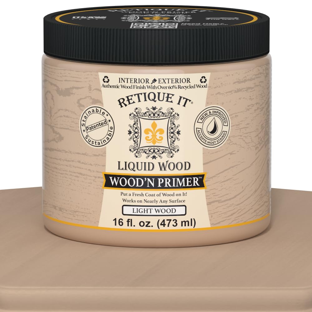 Retique It Wood'n Primer applied to a mixed surface for improved stain bonding.
