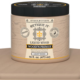 Retique It Wood'n Primer applied to a mixed surface for improved stain bonding.