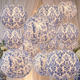 Retisee blue and white chinoiserie lantern 10inch for ceiling decor