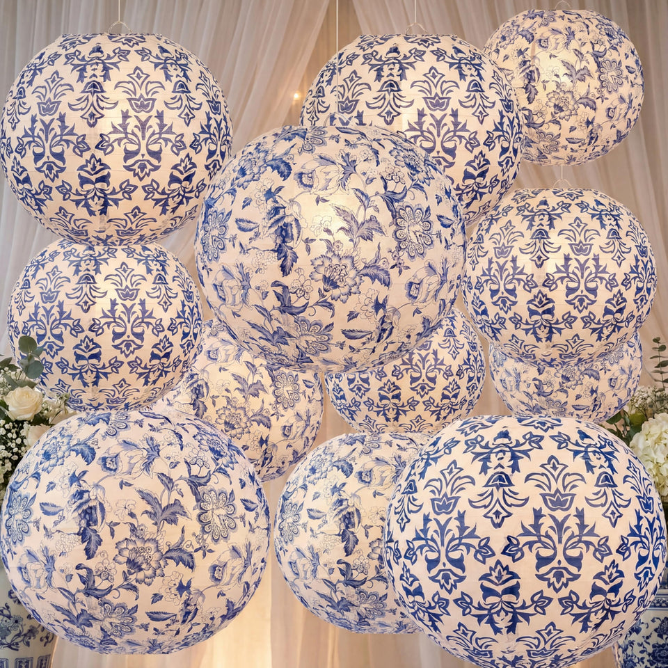 Retisee blue and white chinoiserie lantern 10inch for ceiling decor