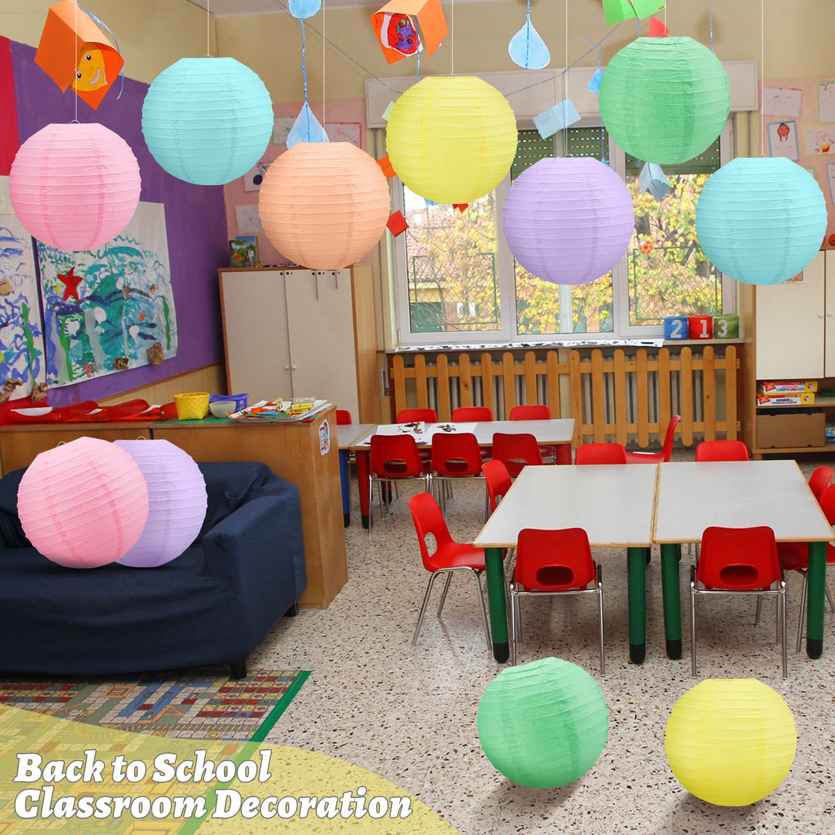 Retisee yellow and orange pastel lanterns hanging for warm glow
