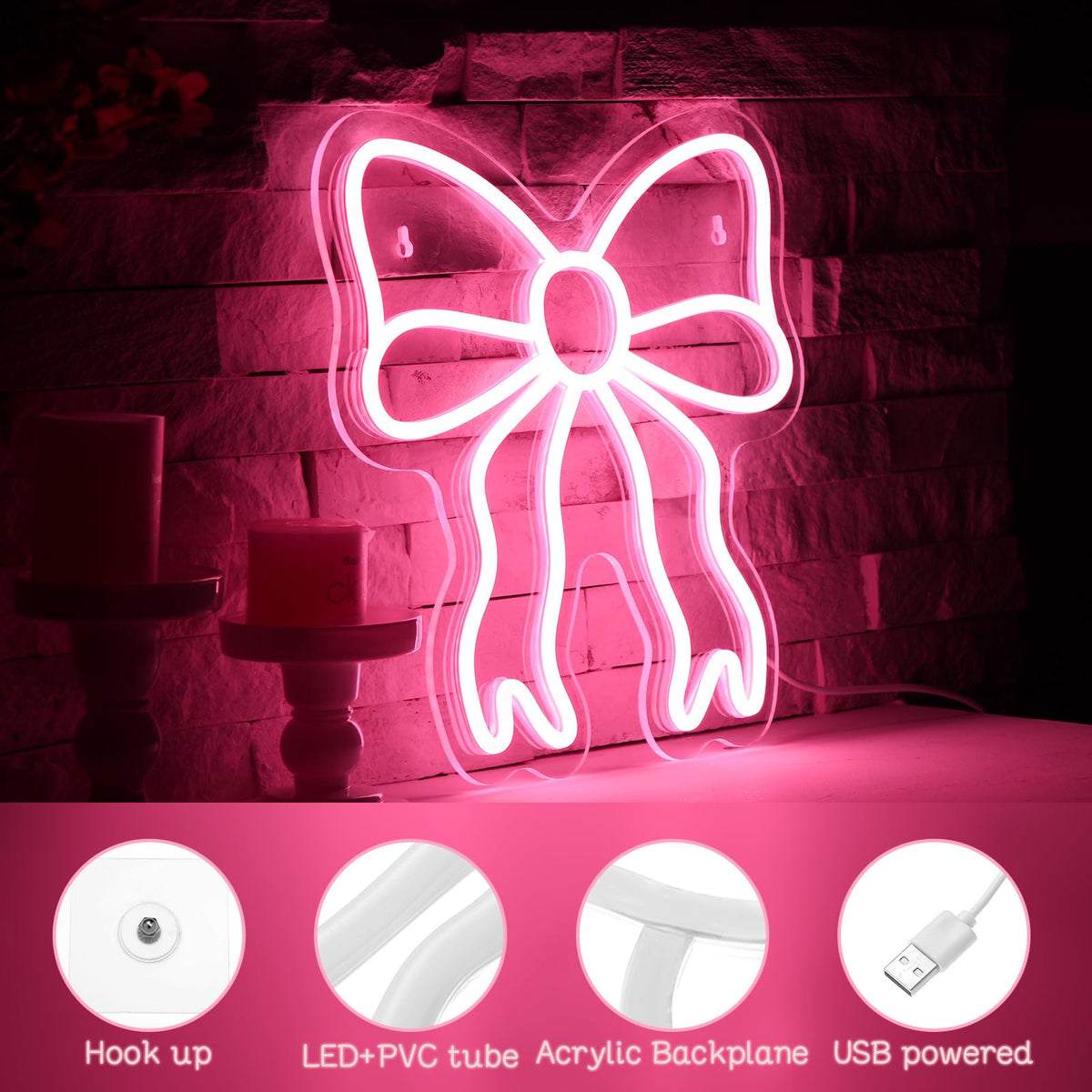 Retisee pink bow neon sign beauty salon elevates decor with pink light