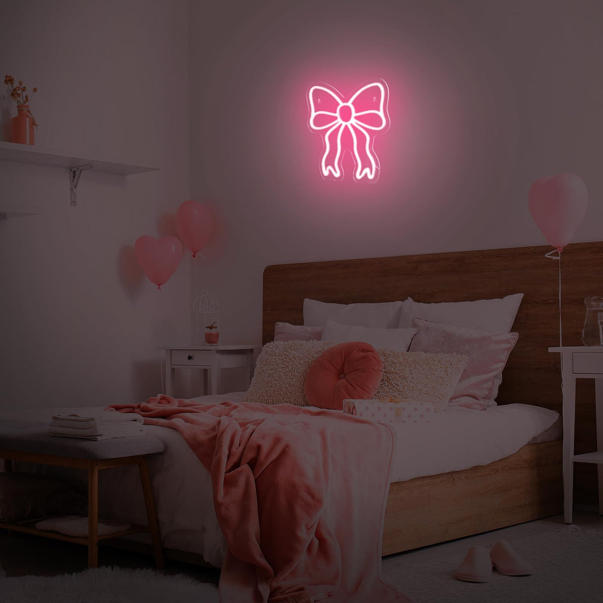 Retisee pink bow neon sign bedroom ambience with cozy glow