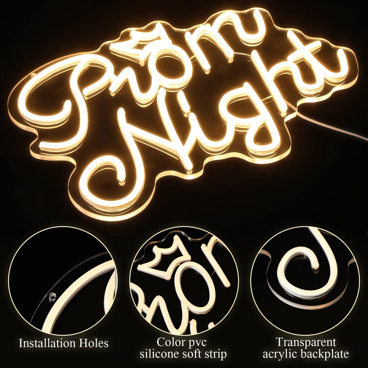 Retisee Prom Night neon sign emits warm white glow for cozy celebrations