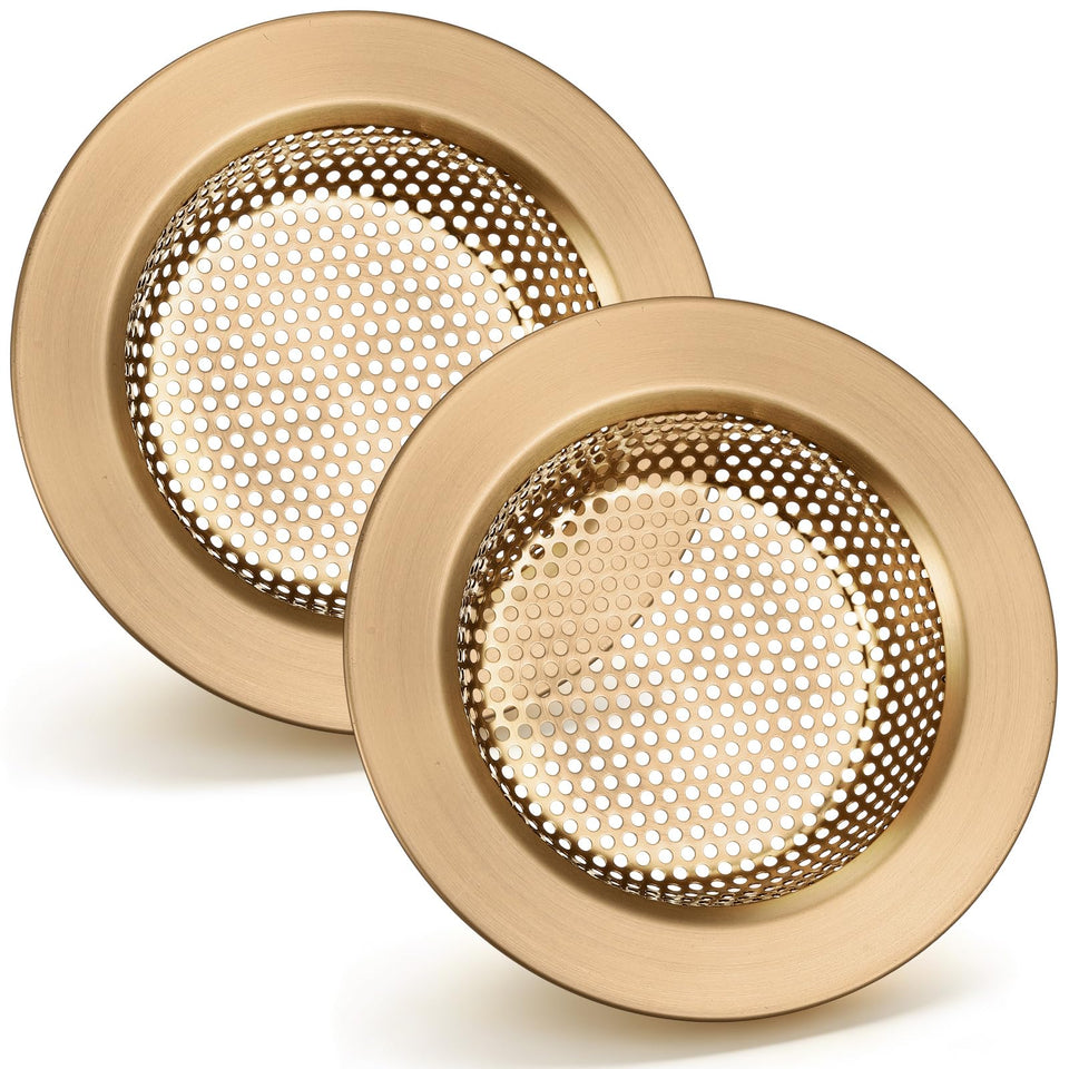 Retisee sink strainer in champagne bronze with wide rim for effective drainage.