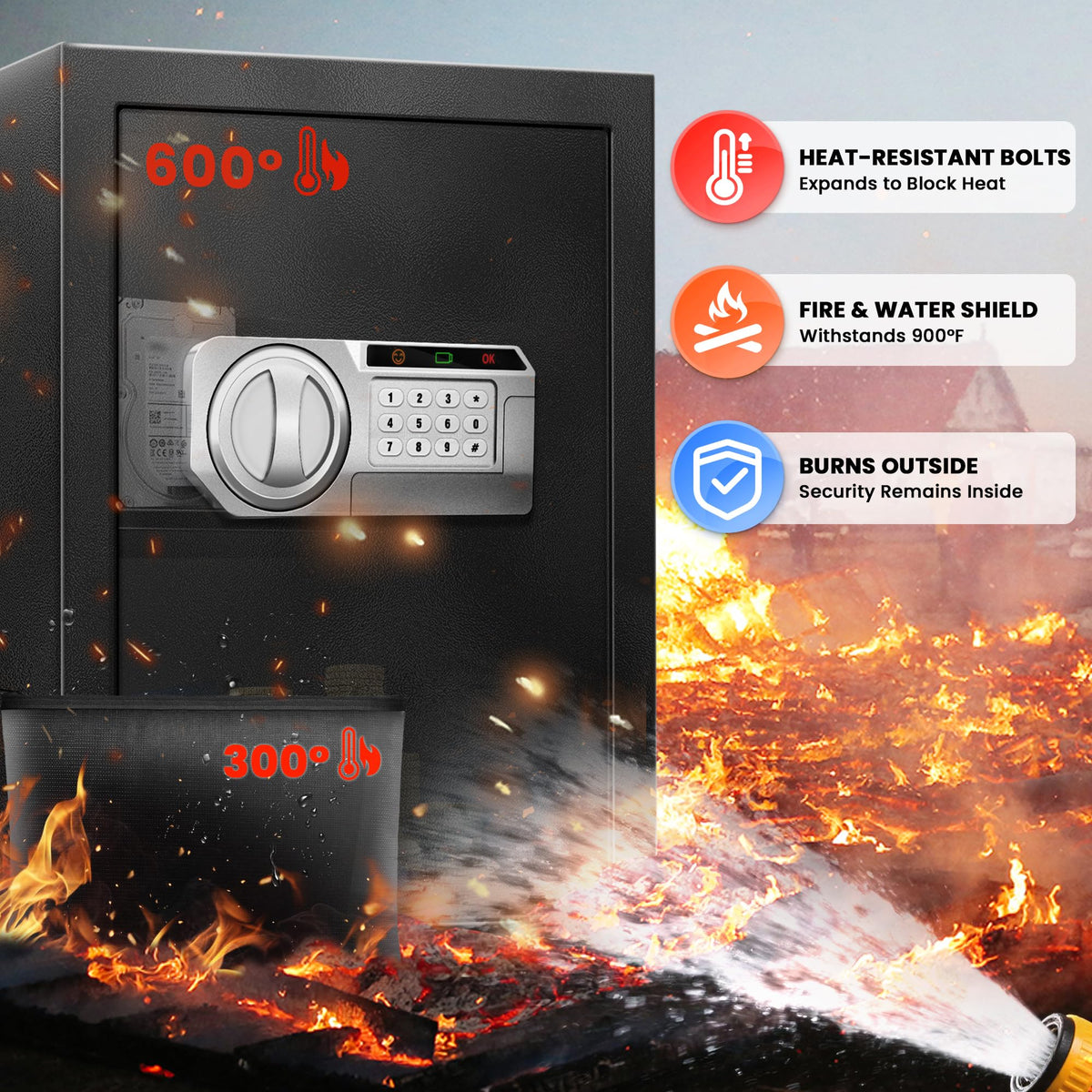 RETLLAS 2.5 Cu Ft Safe Box digital keypad for convenient access control