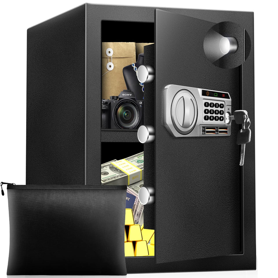 RETLLAS 2.5 Cu Ft Safe Box front view showcases rugged steel build for secure home storage