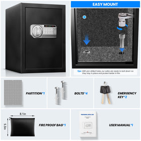 RETLLAS 2.5 Cu Ft Safe Box wall-mount holes support secure installation