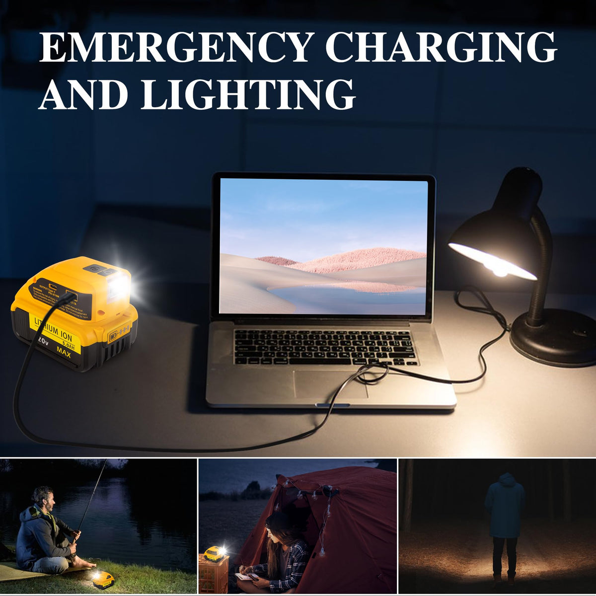 RETRUE DeWalt 20V USB Charger features a 200-lumen LED light for visibility