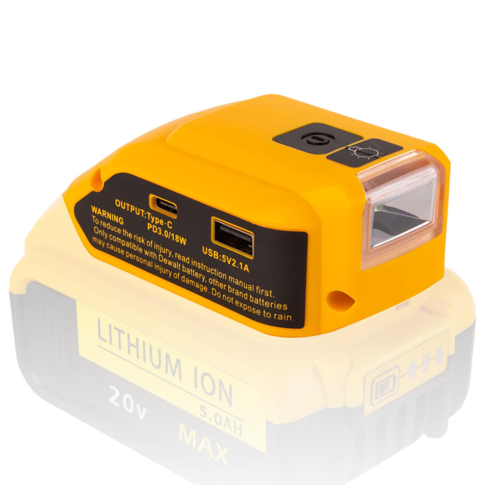 RETRUE DeWalt 20V USB Charger side view shows compact, portable design for on-the-go charging