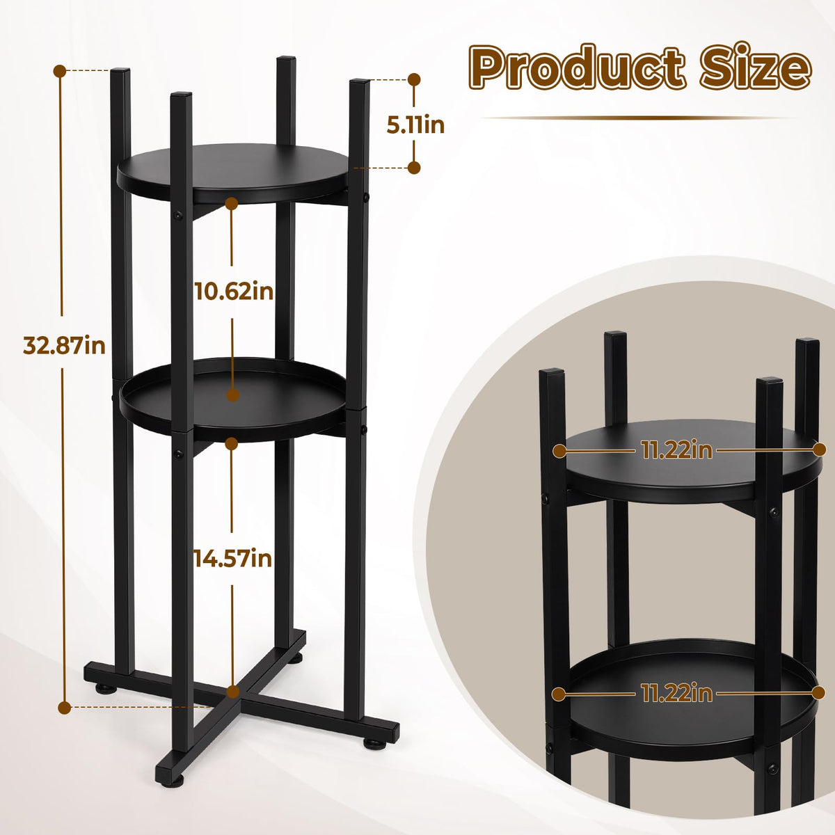 Retyion stand featuring two round shelves for organized storage