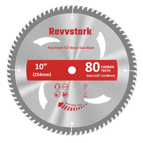 Revvstark 10 inch table saw blade showing crisp edges for precise woodworking