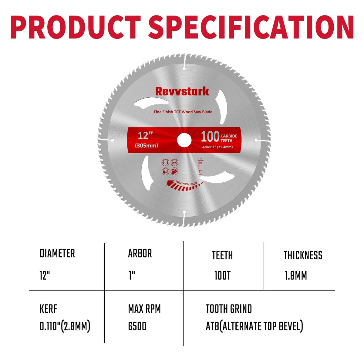 Revvstark 12-inch blade with 1-inch arbor for secure mounting
