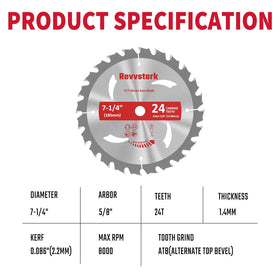 Revvstark 24-tooth carbide blade sharp for fast, clean wood cuts