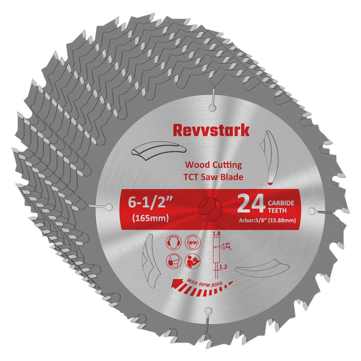 Revvstark 6-1/2 inch blade with 24 teeth and 5/8 inch arbor for fast cuts.