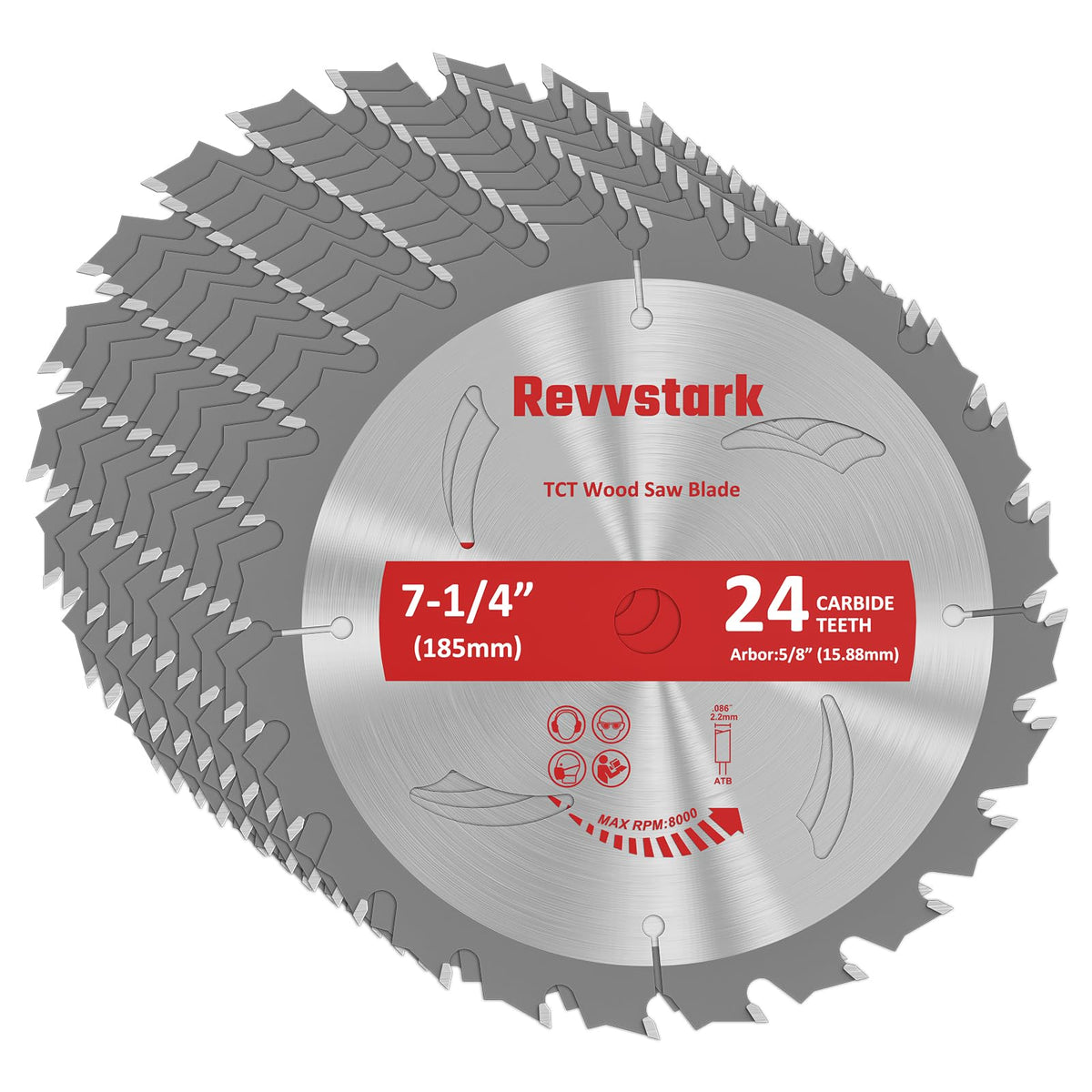 Revvstark 7-1/4 inch blade close-up showing carbide teeth for precise cuts