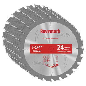 Revvstark 7-1/4 inch blade close-up showing carbide teeth for precise cuts