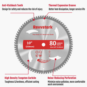 Close up of Revvstark 80T carbide teeth delivering smooth finish
