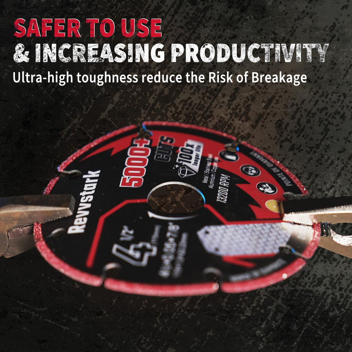 Revvstark wheel cleanly cuts rebar for faster framing work.