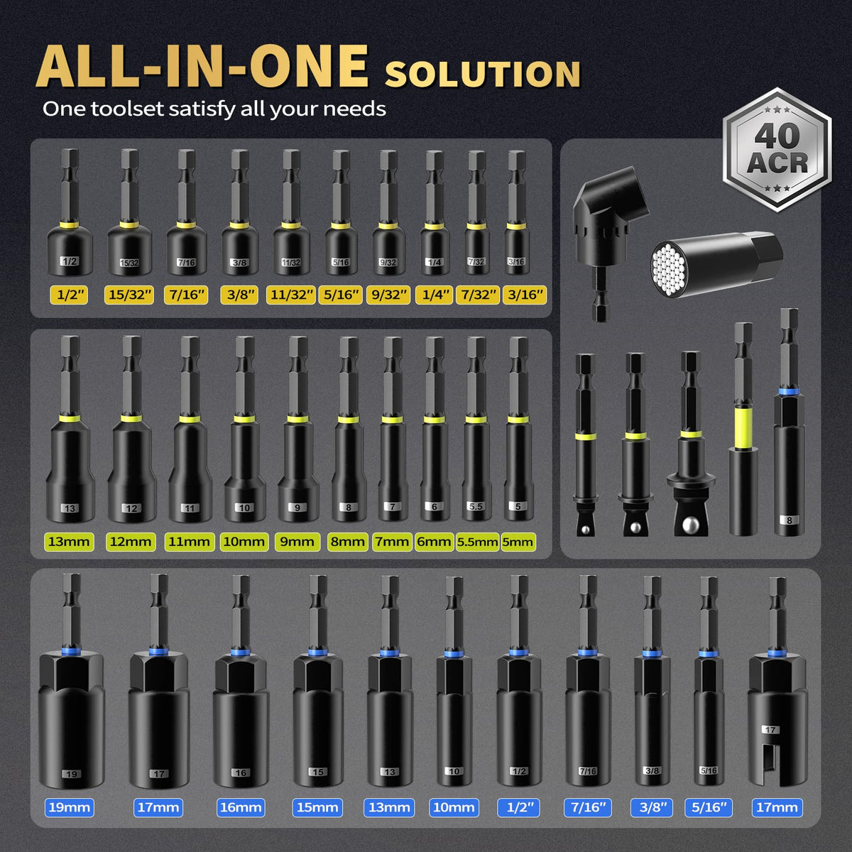 Revvstark metric and SAE nut drivers for versatile fastener compatibility
