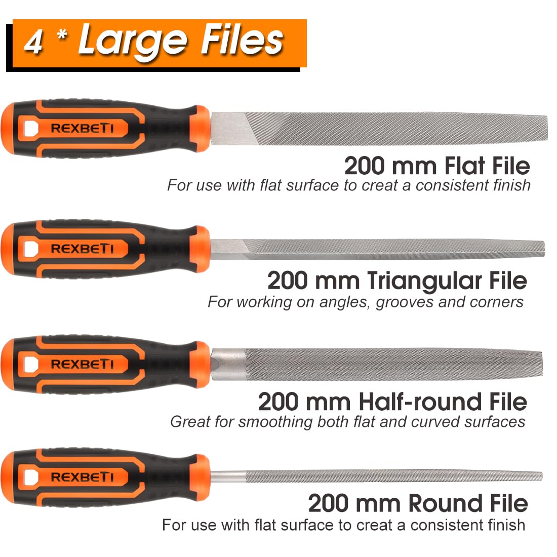 REXBETI 25-piece half-round file for curved surfaces