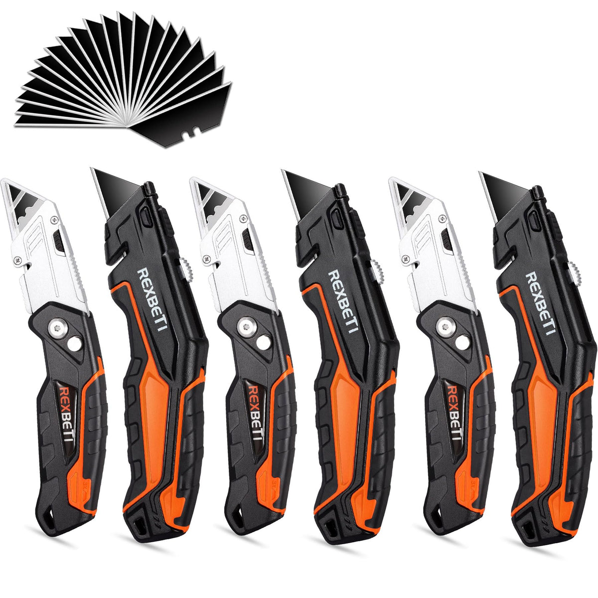 REXBETI 6-pack folding utility knife for easy box opening and storage.