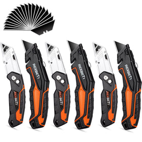REXBETI 6-pack folding utility knife for easy box opening and storage.
